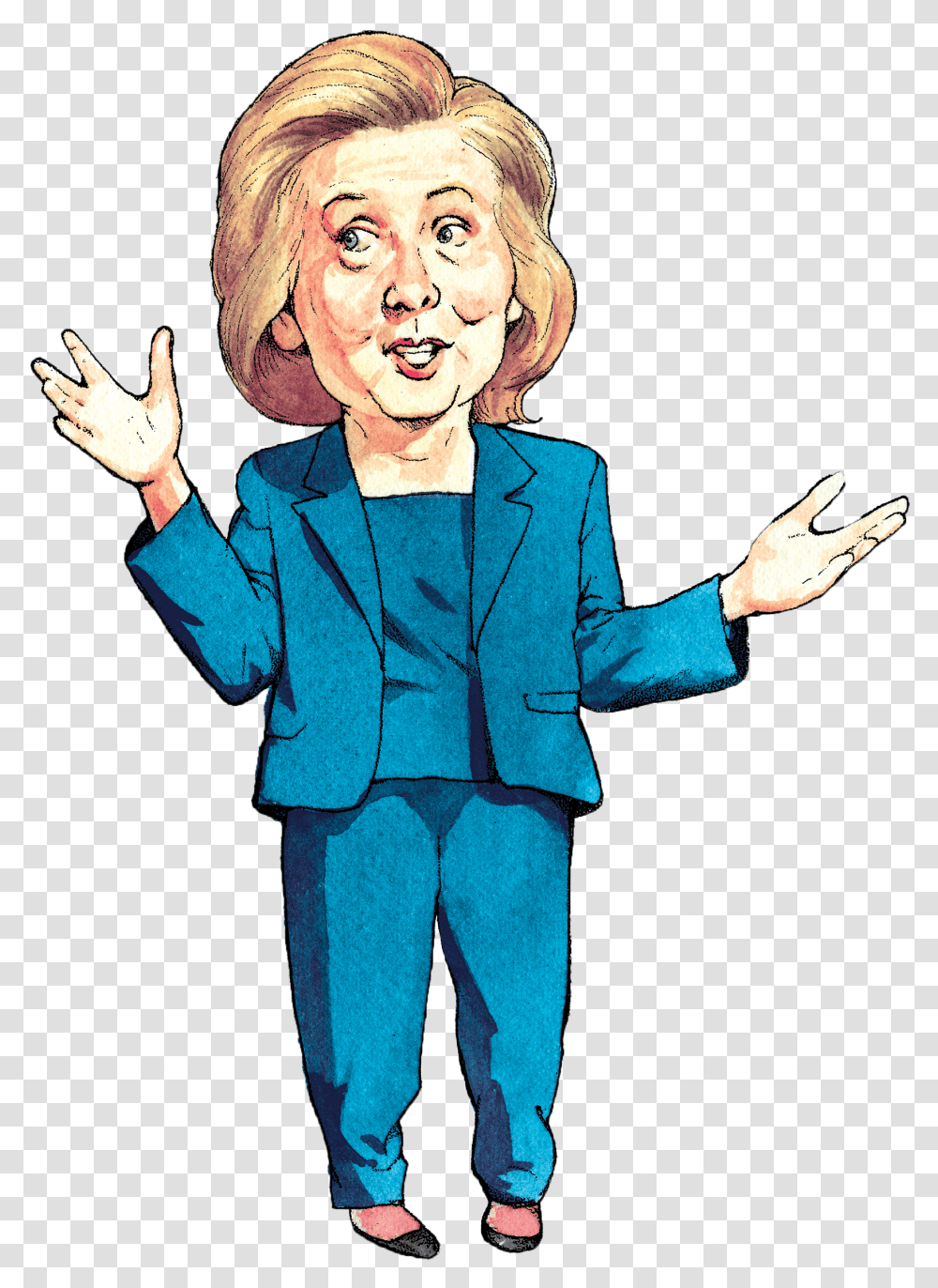 Hillary Clinton Face Hillary Clinton Body Cartoon, Suit, Overcoat, Apparel Transparent Png