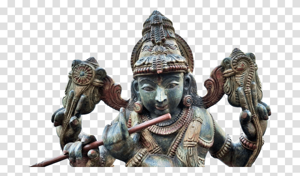 Hindu God Krishna With Cow Wooden Big Statue Krishna, Person, Architecture, Building, Figurine Transparent Png