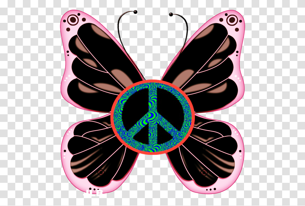 Hippie Clipart Trippy Black And Pink Butterfly, Pattern, Floral Design Transparent Png
