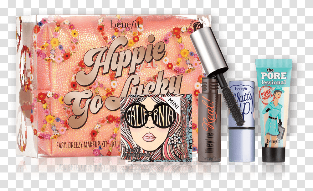 Hippie Go Lucky Makeup Set Contains Four Benefit Minis Hippie Go Lucky Kit, Advertisement, Poster, Cosmetics, Paper Transparent Png
