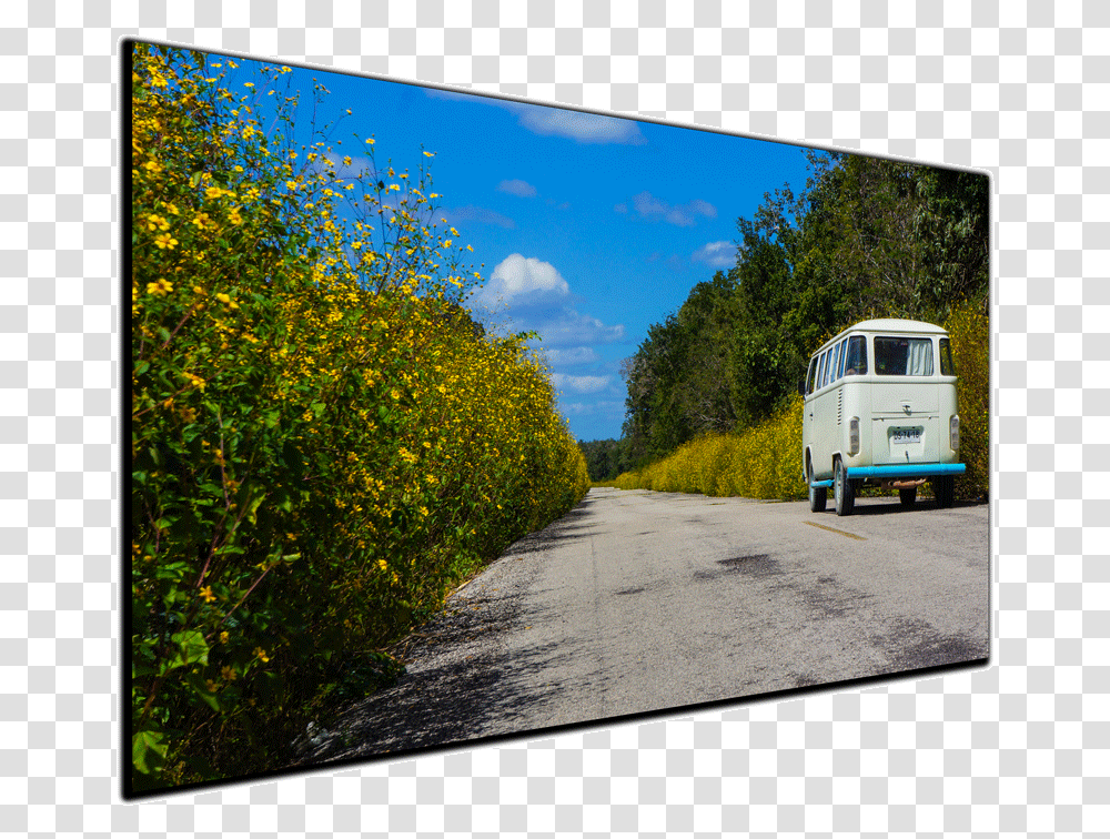 Hippie Van Flower Power Canvas Print Street, Vehicle, Transportation, Bus, Road Transparent Png