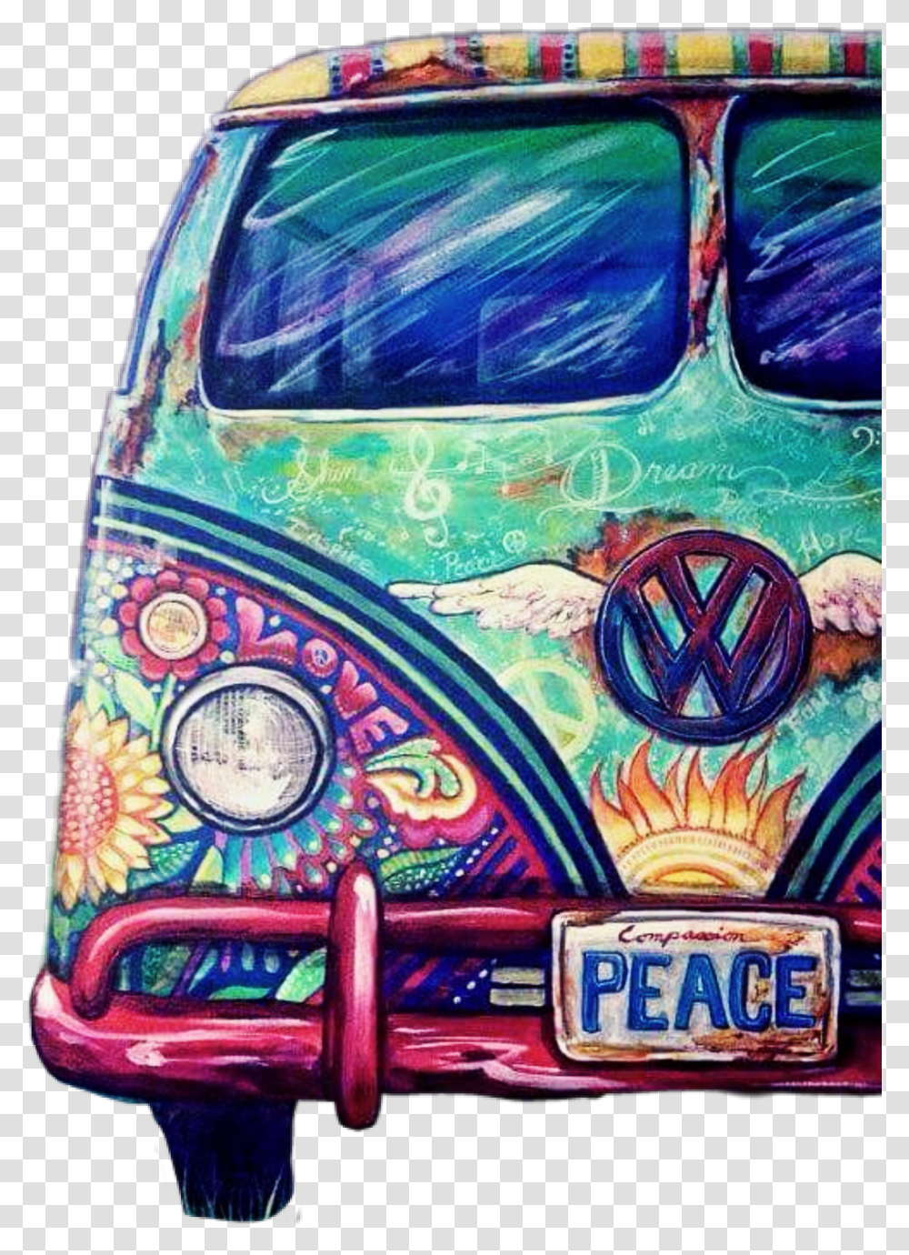 Hippie Vw Art Hippie Kombi, Car, Vehicle, Transportation, Automobile Transparent Png