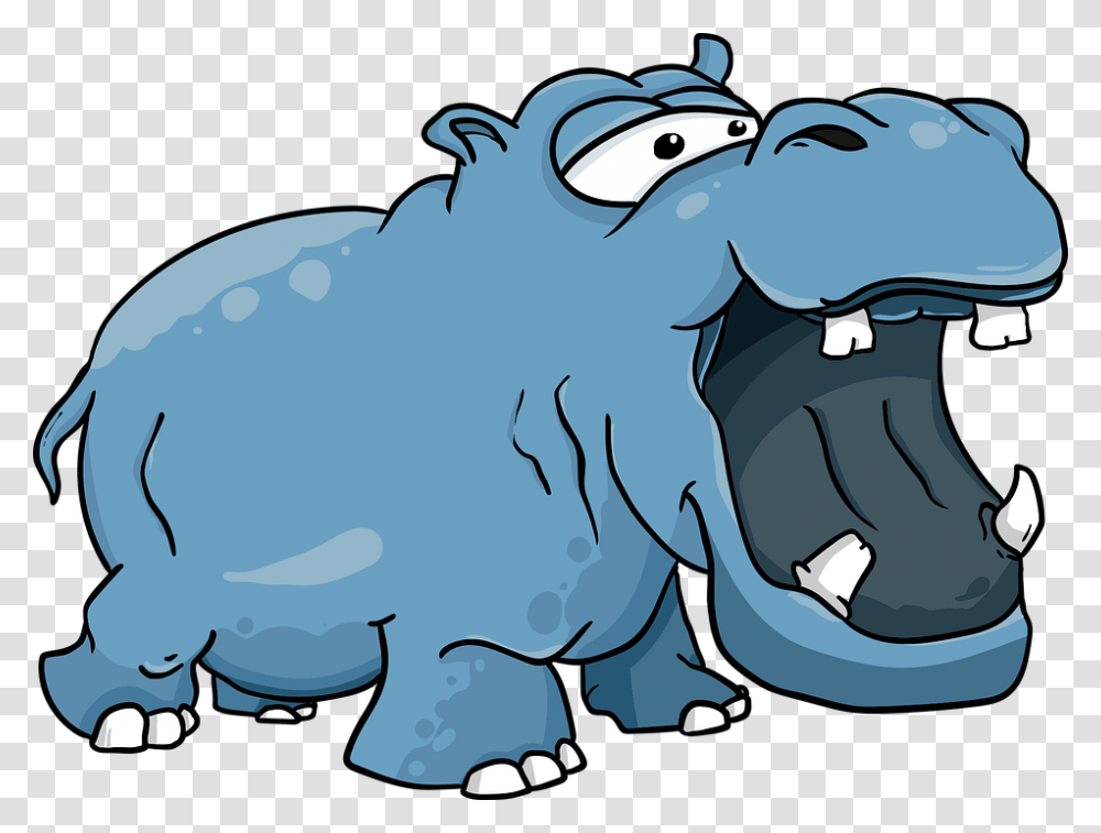 Hippo Mouth Teeth Large Cartoon Blue Funny Cartoon Animals With Mouth Open, Mammal, Wildlife, Elephant, Sea Life Transparent Png