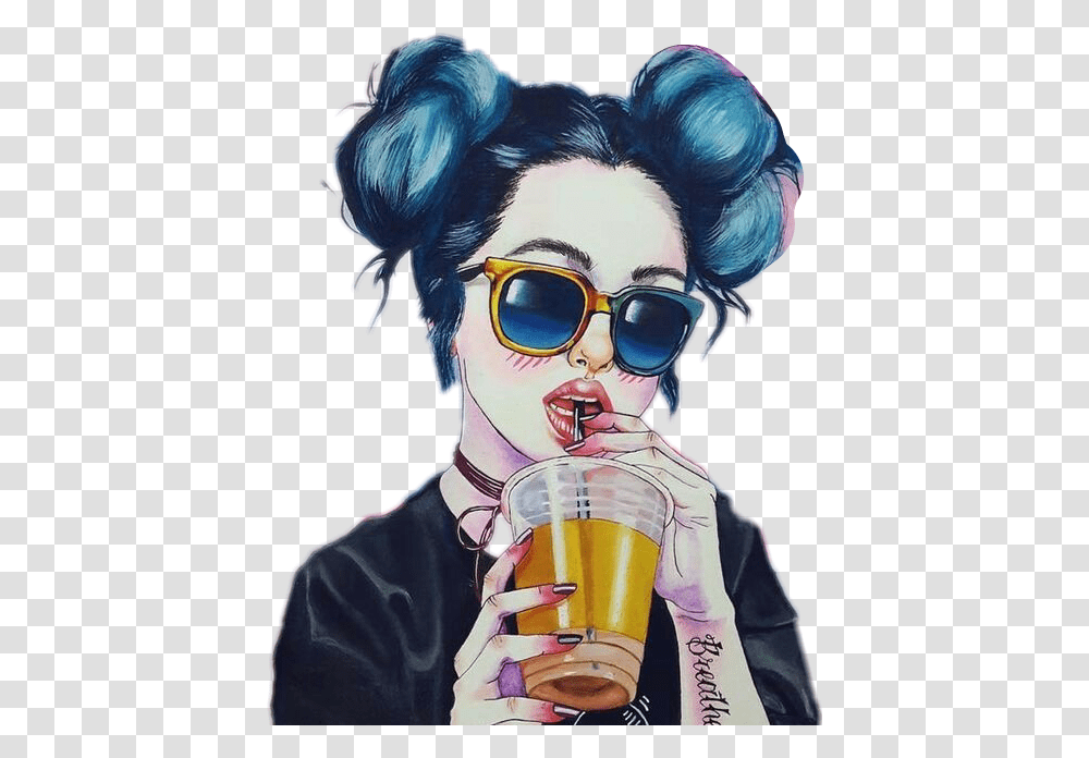 Hipster Girl Cool Girl, Sunglasses, Person, Beverage, Drinking Transparent Png