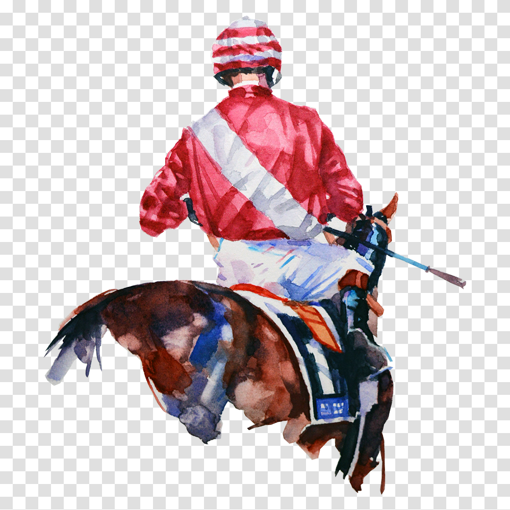 His Son Ed Sackville Has Worked In The Industry Since Watercolour Horse And Jockey, Person, Helmet, Mammal Transparent Png