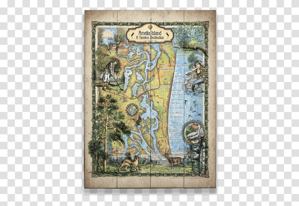 Historic Amelia Island Florida Vintage Map Painting, Clock Tower, Art, Furniture, Game Transparent Png