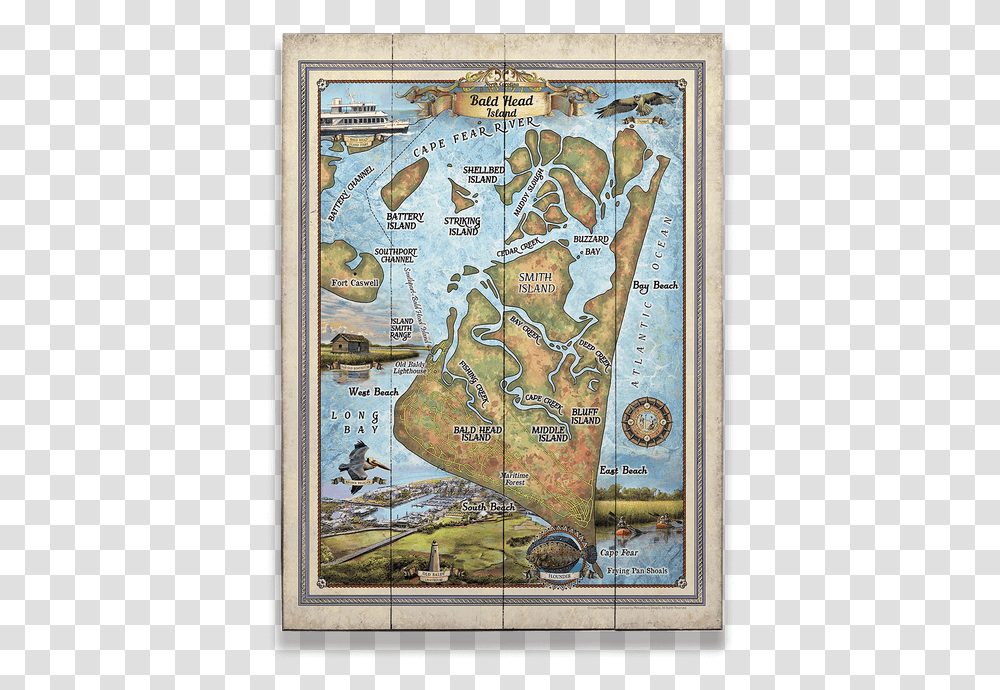 Historic Bald Head Island Nc Vintage Map Painting, Poster, Advertisement, Plot, Diagram Transparent Png