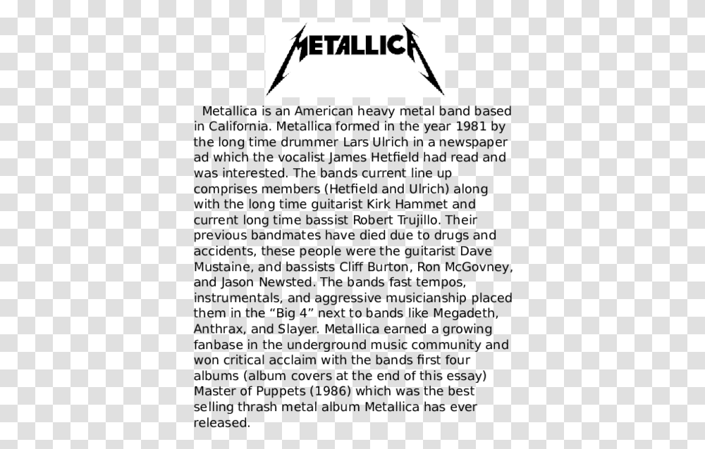 History Of Metallica Metallica Ninja Star, Text, Alphabet, Clothing, Apparel Transparent Png