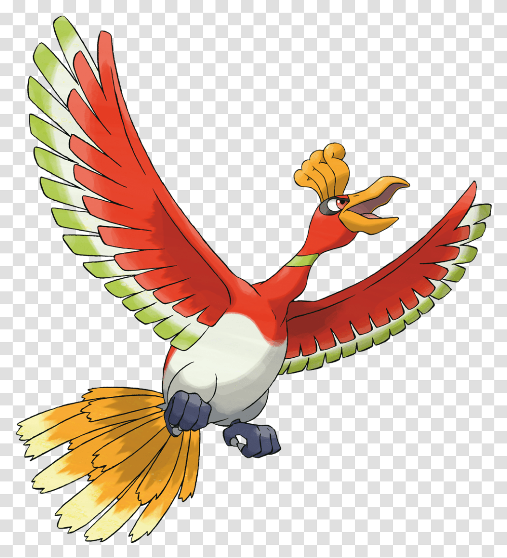 Ho Oh 250 A Legend Says That Its Body Glows In Seven Legendary Pokemon Ho Oh, Bird, Animal, Flying, Dragon Transparent Png