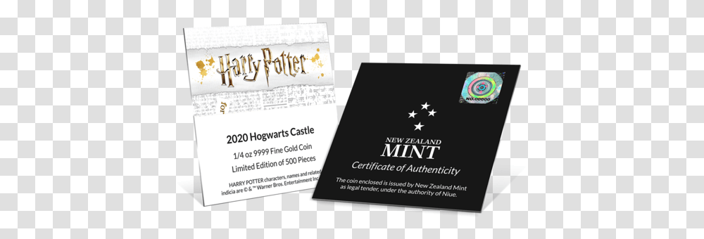 Hogwarts Castle Gold Coin Graphic Design, Text, Business Card, Paper, Flyer Transparent Png
