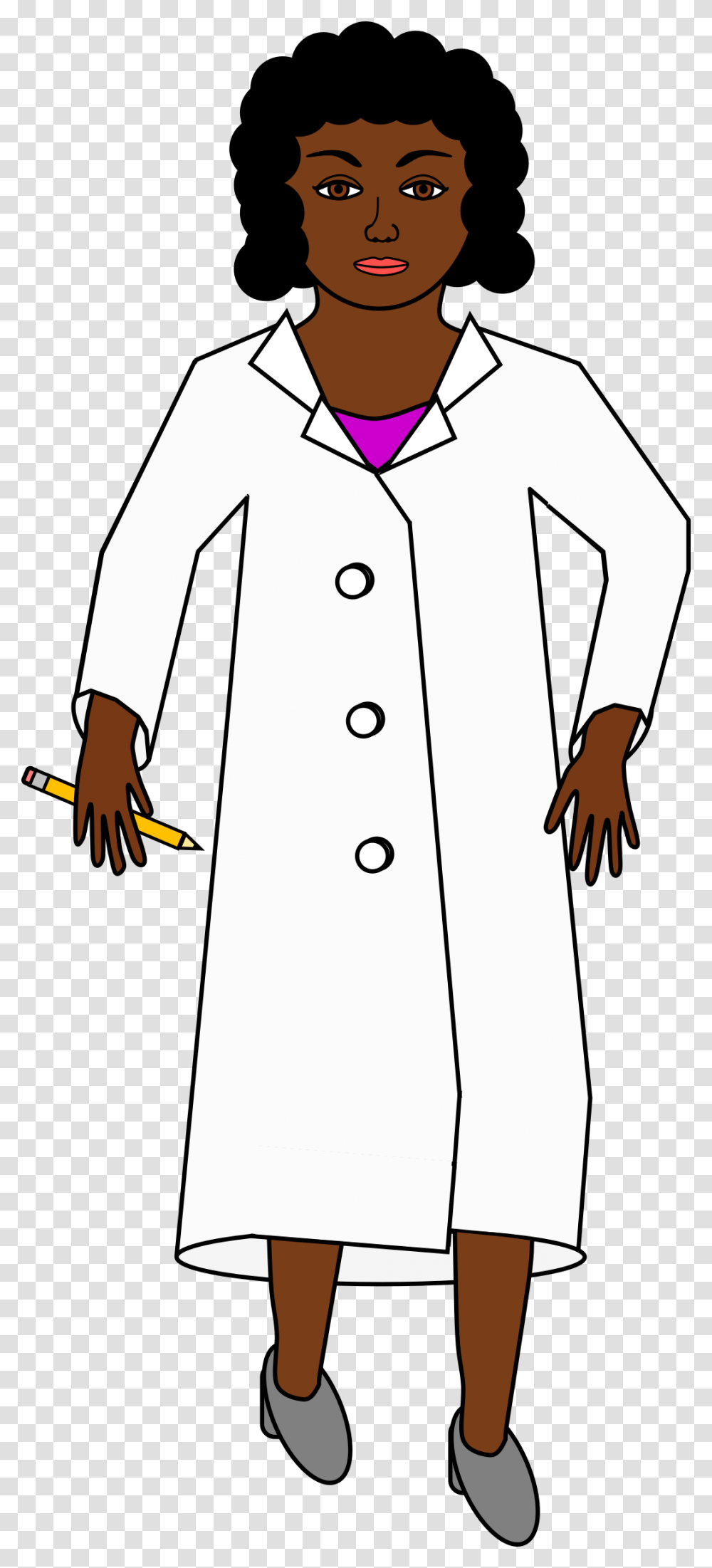 Holding A Pencil Big Black Woman Scientist Cartoon, Sleeve, Person, Overcoat Transparent Png