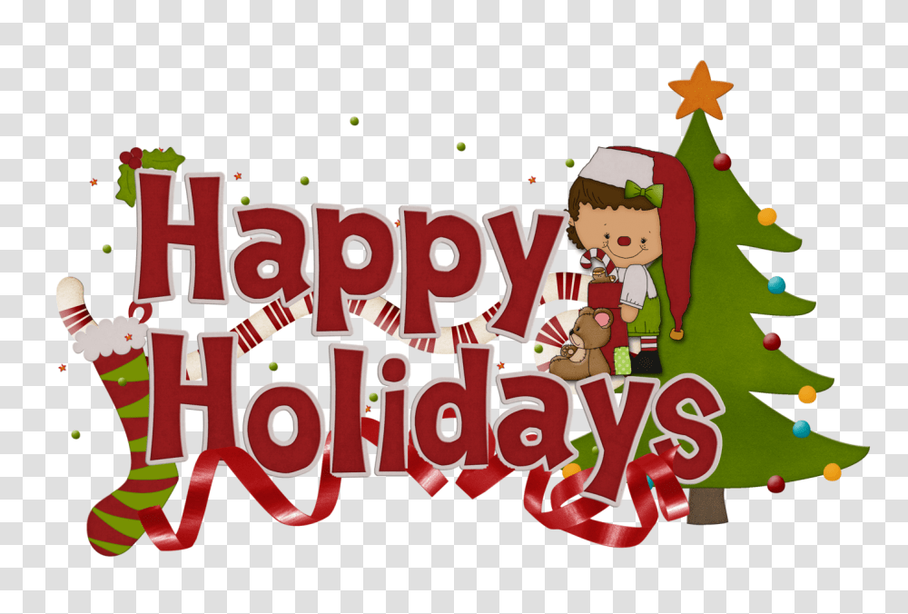 Holiday Clipart Happy Hour Image Happy Holidays Clip Art, Text, Alphabet, Symbol, Elf Transparent Png