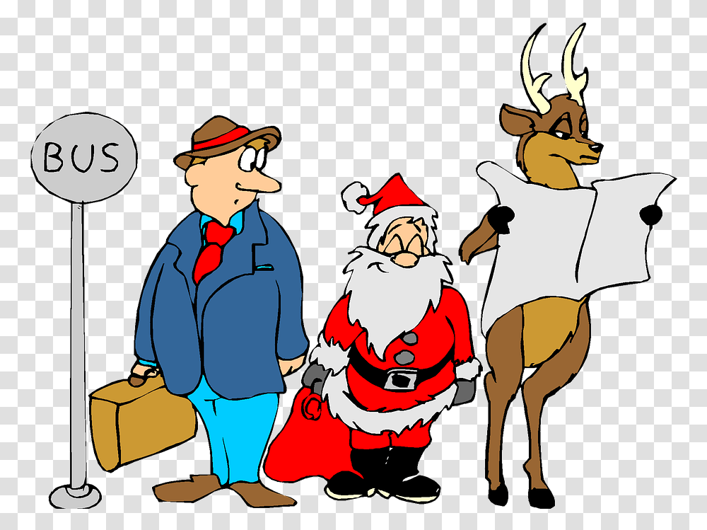 Holiday Free Photo Reindeer Funny Christmas Bus Stop Santa At Bus Stop, Person, Performer, People, Comics Transparent Png