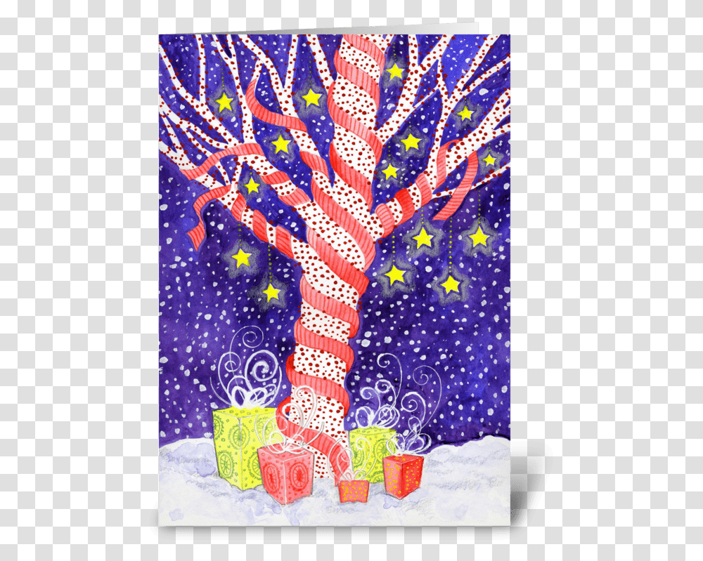 Holiday Tree Ribbon Wrapped With Stars Greeting Card Greeting Card, Modern Art, Candy Transparent Png