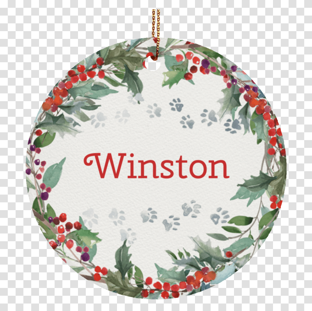 Holiday Watercolor Wreath Customizable Ceramic Circle Ornament, Birthday Cake, Dessert, Food, Label Transparent Png