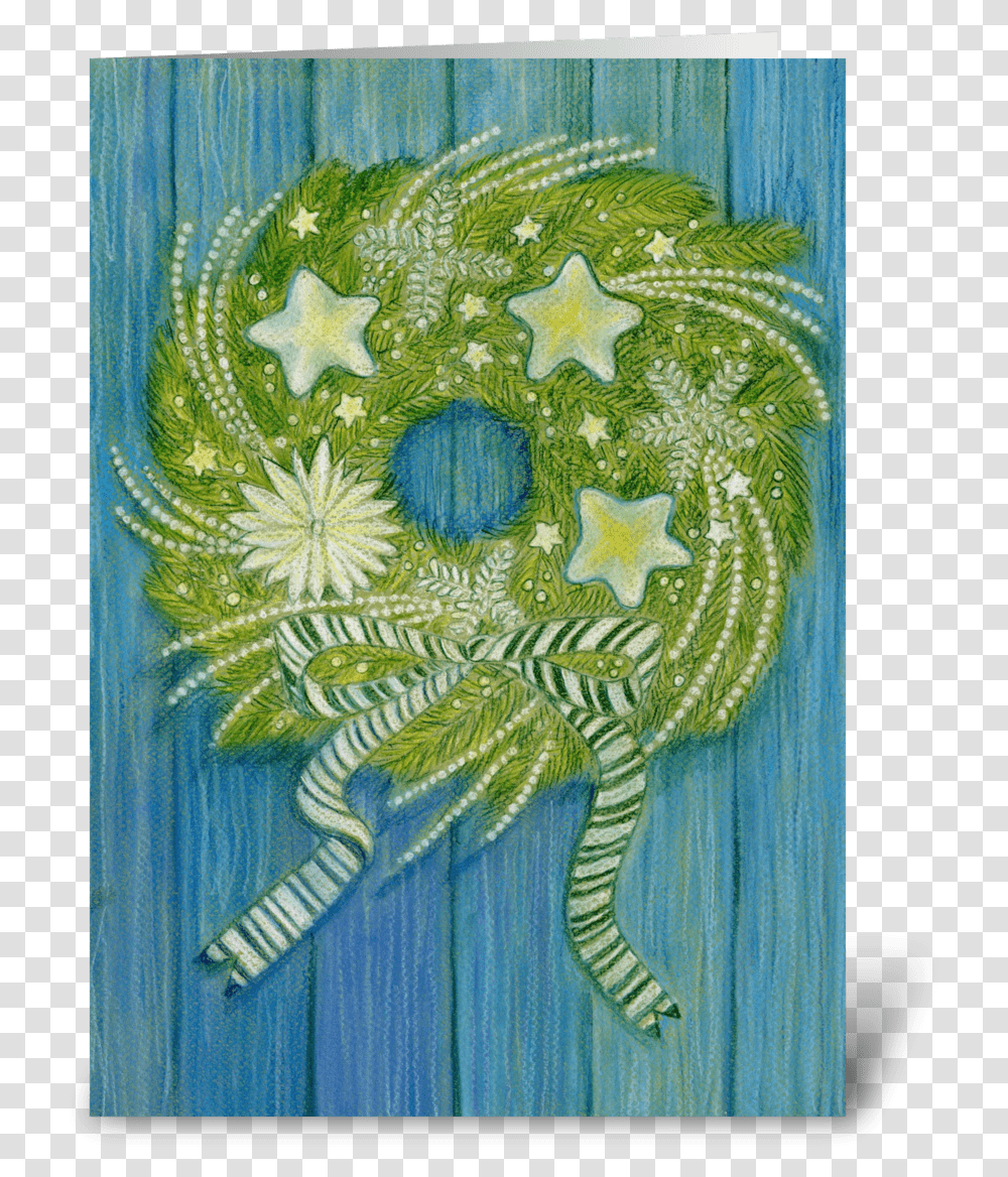 Holiday Wreath On Blue Wall Greeting Card Motif, Embroidery, Pattern, Applique, Painting Transparent Png