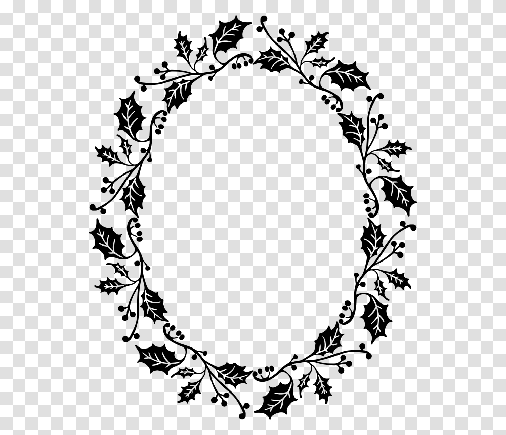 Holly Frame Black And White Holly Wreath Clipart, Gray, World Of Warcraft Transparent Png