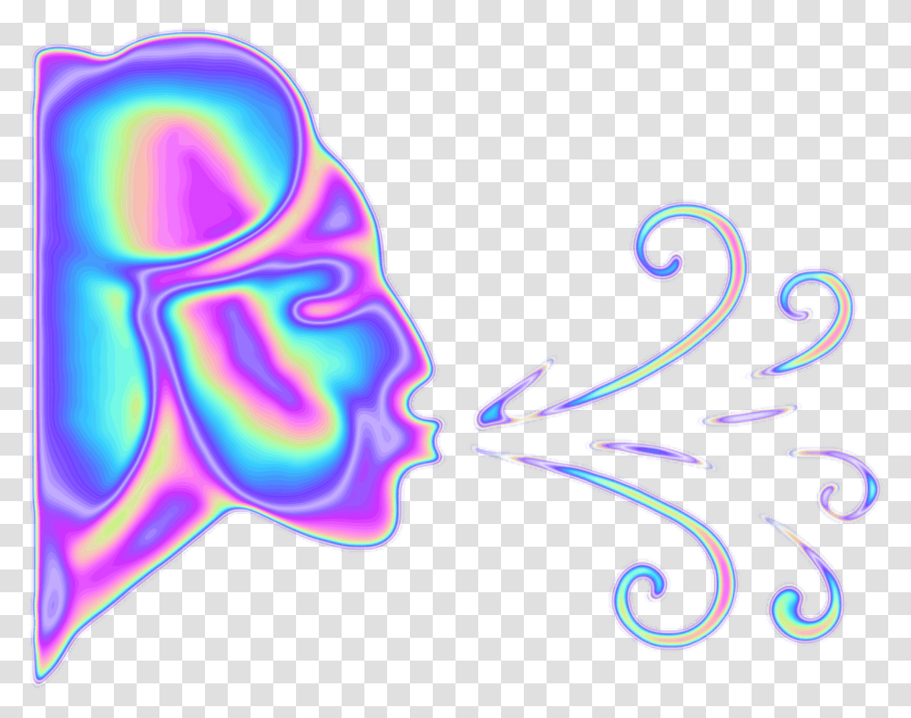 Holo Holographic Blowing Emoji Smoke Wind Freetoedit Illustration, Pattern, Floral Design Transparent Png