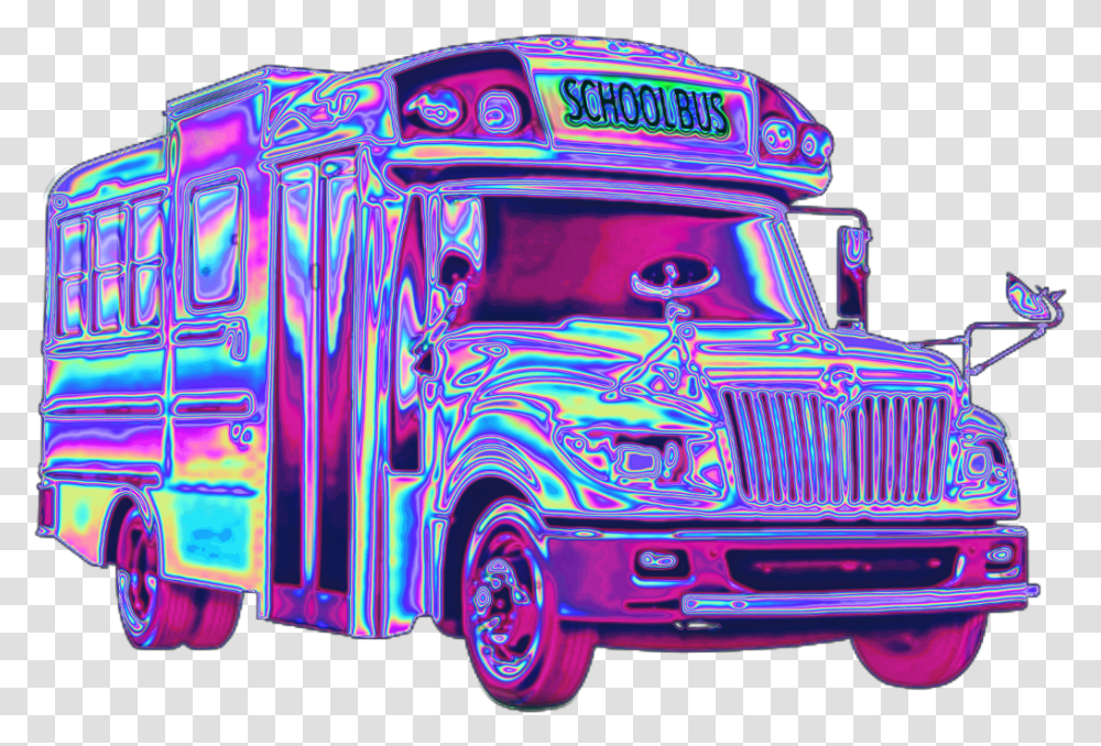 Holo Holographic Tumblr Vaporwave Aesthetic Bus Holographic Bus, Vehicle, Transportation, Tour Bus, Truck Transparent Png