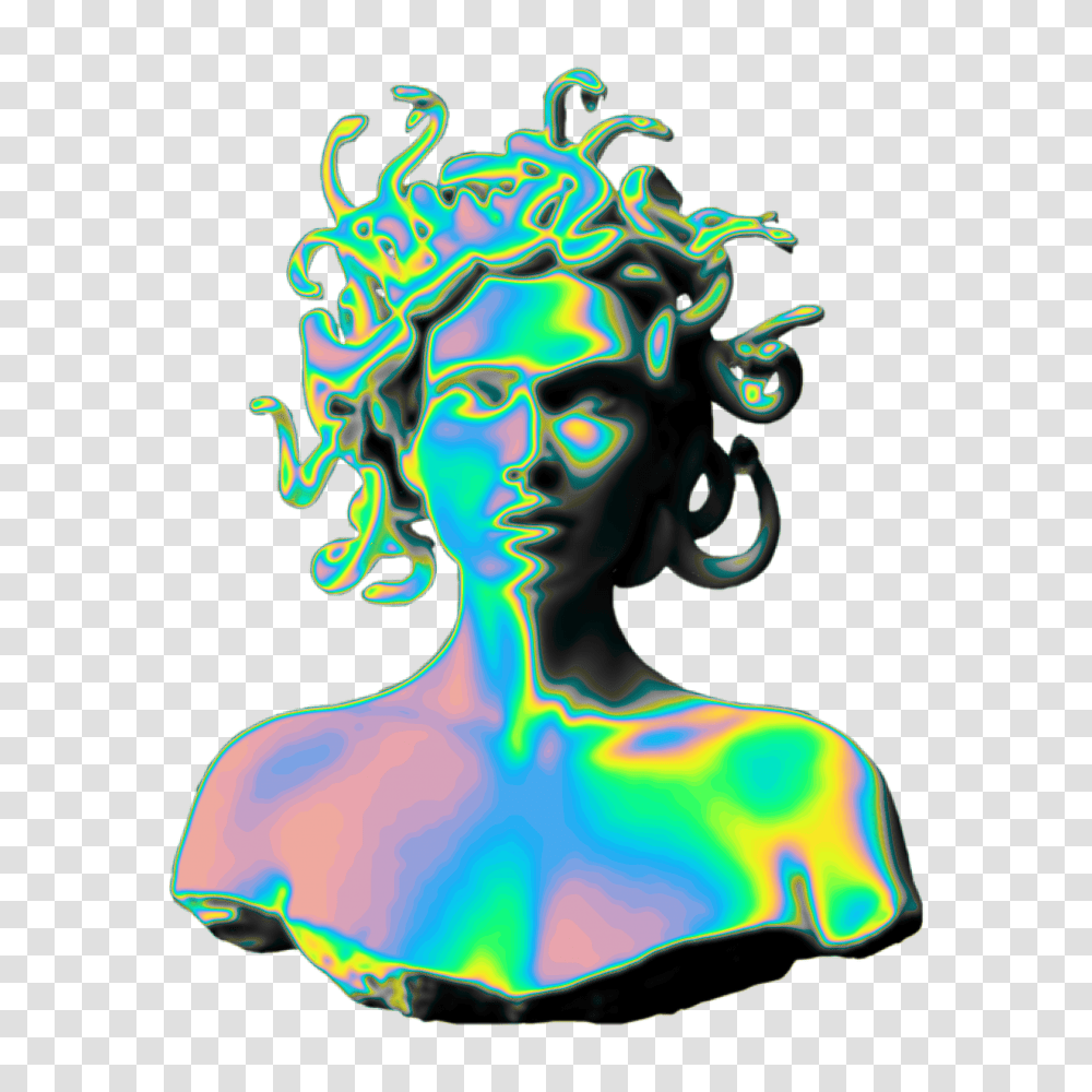 Holo Holographic Vaporwave Aesthetic Medusa Sculpture, Light, Neon Transparent Png