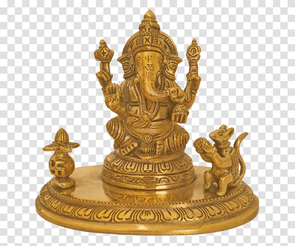 Holy God Shri Ganesha Sitting With Mouse And Kalasam Brass, Gold, Bronze, Altar, Church Transparent Png