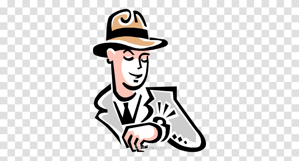 Hombre Mirando Al Reloj Libres De Derechos Ilustraciones De, Hat, Person, Sun Hat Transparent Png