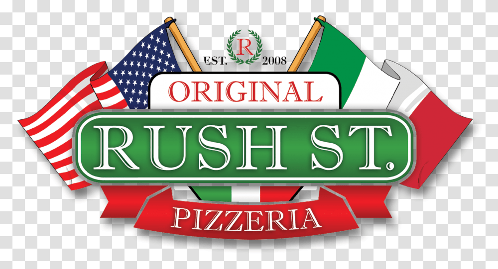 Home Rush Street Pizzeria Logo, Symbol, Text, Flag, Word Transparent Png