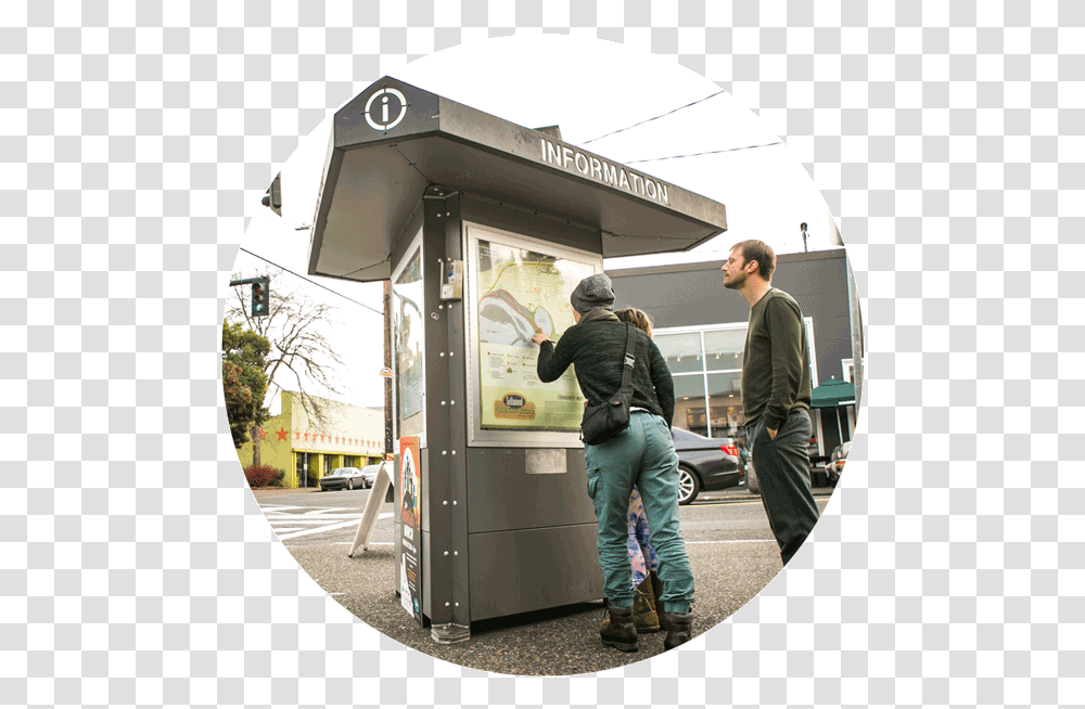 Home Sellwood Moreland Business Alliance Info Kiosk Bus Stop, Person, Pants, Car Transparent Png