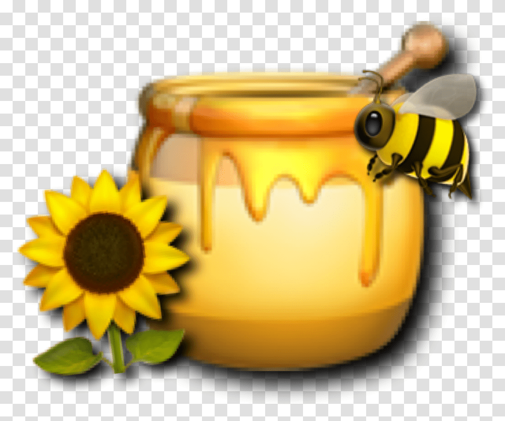 Honey Bee Emoji Honeyemoji Overlay Pantone Sunflower Honey Emoji, Plant, Blossom, Jar, Wasp Transparent Png