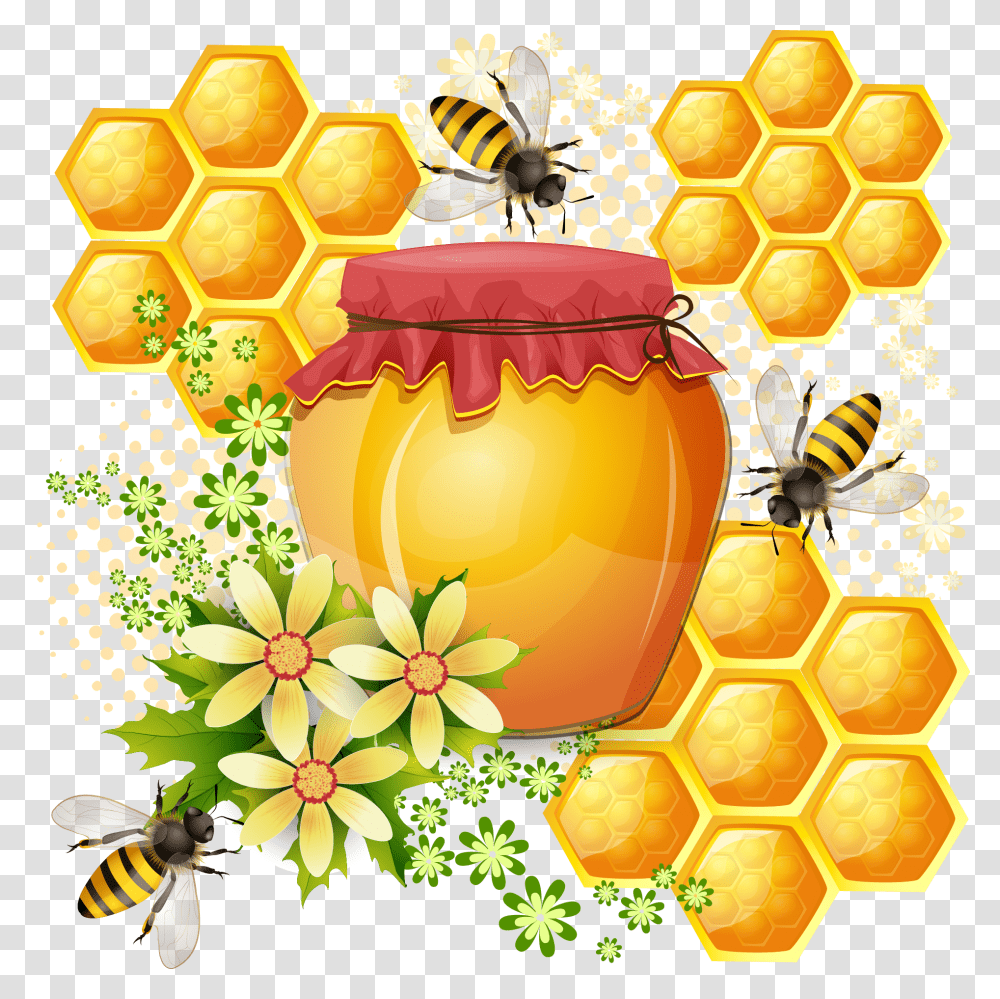 Honey Bee Painting, Honeycomb, Food, Insect, Invertebrate Transparent Png