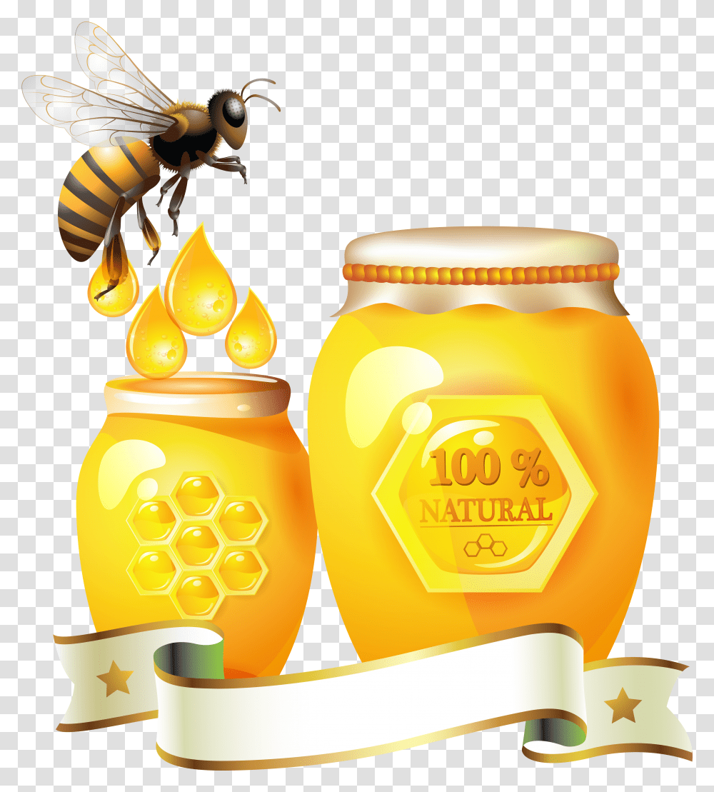 Honey Honey Bottle With Honey Bee Transparent Png