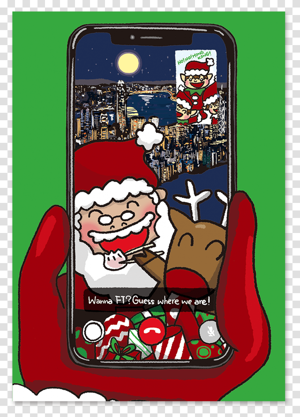 Hong Kong Christmas Card Santa Facetime Cartoon, Super Mario, Label, Advertisement Transparent Png
