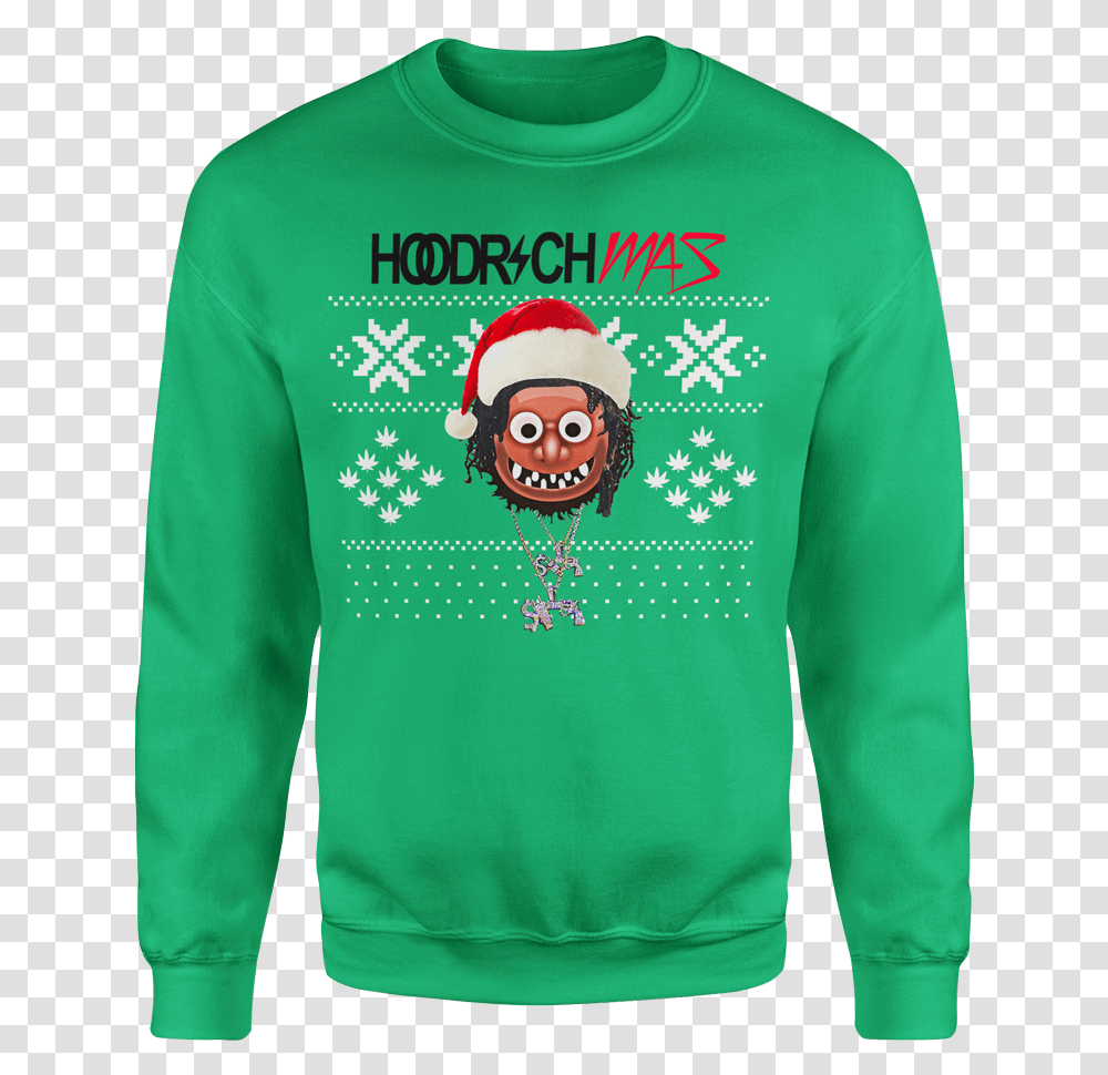 Hoodrichmas Ugly Christmas Sweatshirt Crew Neck, Clothing, Apparel, Sweater, Sleeve Transparent Png