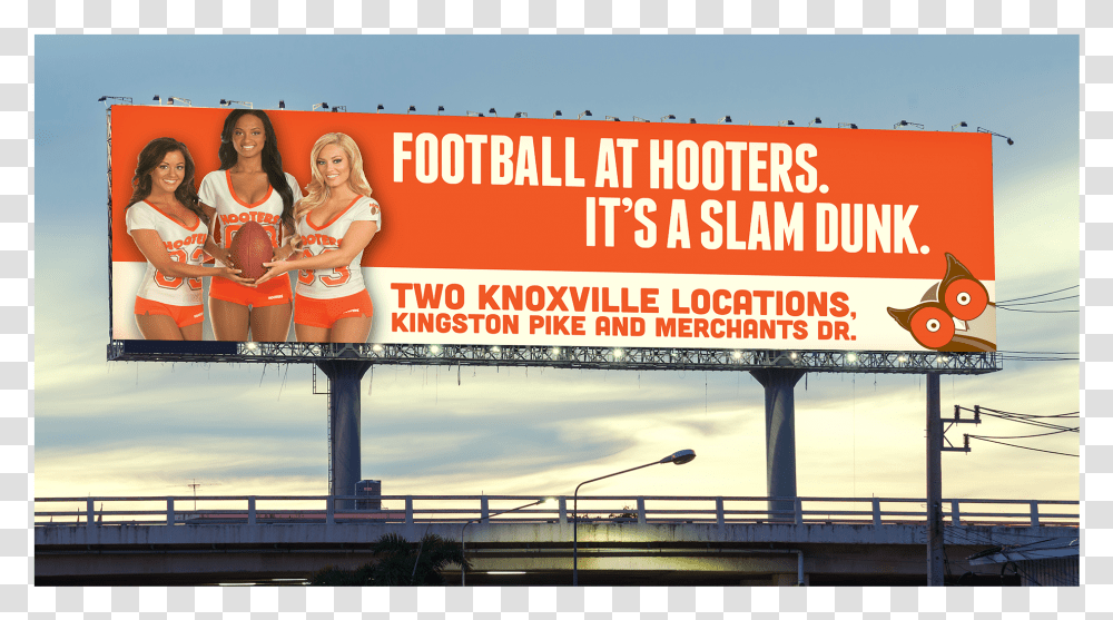Hooters Billboards, Advertisement, Person, Human Transparent Png