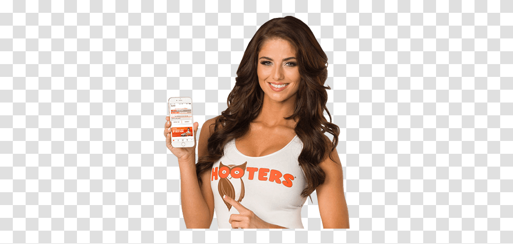 Hooters Hootclub Mobile App Mobile Phone, Person, Text, Clothing, Female Transparent Png