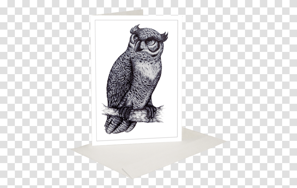 Horned Owl Inkling Greeting Card Great Horned Owl, Animal, Cat, Pet, Mammal Transparent Png
