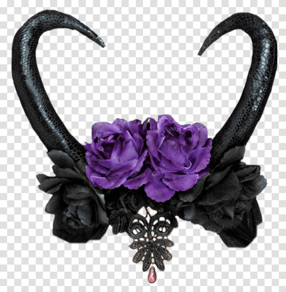 Horns Crown Flowers Purple Black Goth Gothic Black Flower Crown, Plant Transparent Png