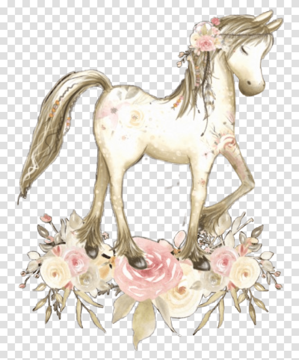 Horse Floral Boho Birthday Pony Pretty Boho Horse, Figurine, Mammal, Animal, Art Transparent Png