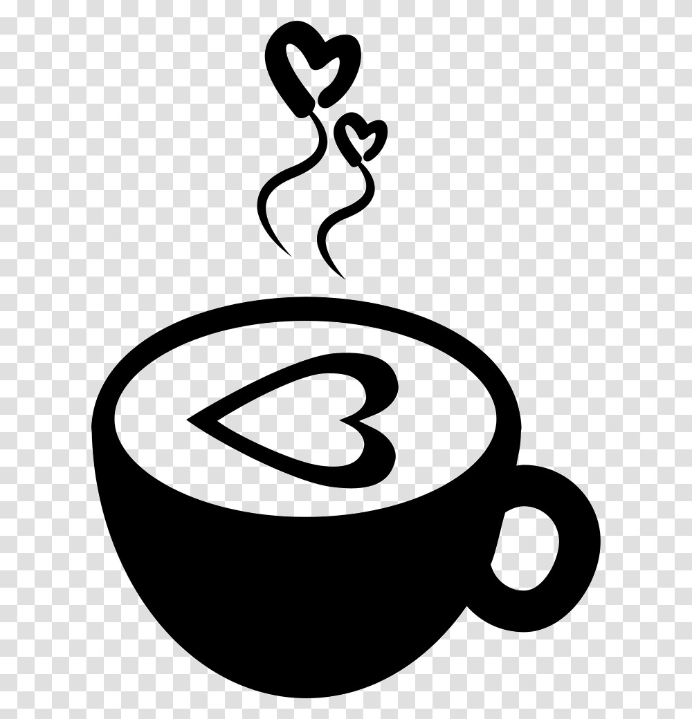Hot Coffee Cup With Hearts Comments Coffee Cup Icon, Stencil, Lawn Mower, Tool, Label Transparent Png