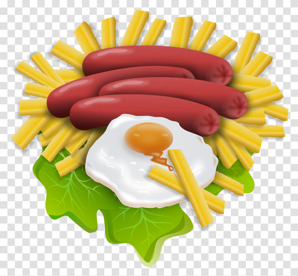 Hot Dog Fries And Eggs, Food Transparent Png