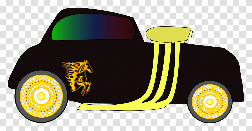 Hotrod With Yellow Horse And Large Engine Vector Clipart Image, Apparel, Car Mirror Transparent Png