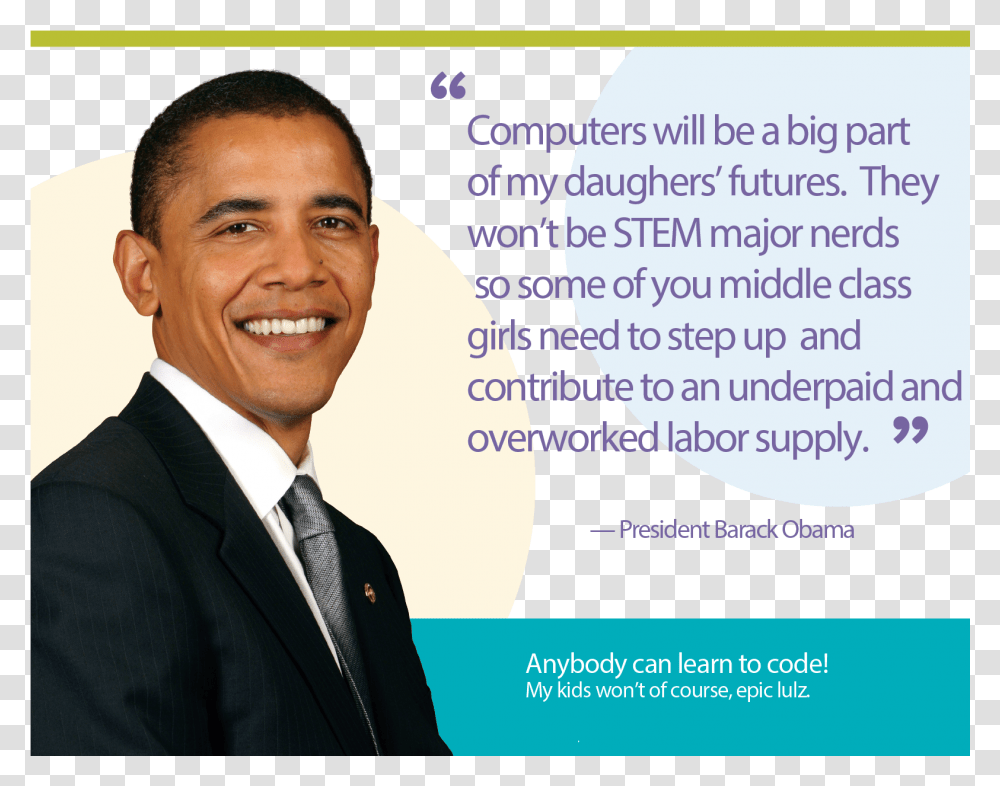 Hour Of Code Resources Barack Obama Coding Quote, Suit, Tie, Accessories, Person Transparent Png