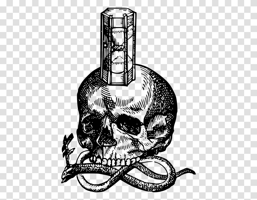 Hourglass Medieval Skull Snake Woodcut Skull Snake Hourglass, Gray, World Of Warcraft Transparent Png