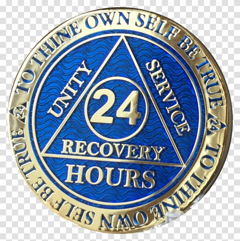 Hours Aa Medallion Reflex Blue Gold Plated Alcoholics Emblem, Logo, Trademark, Badge Transparent Png