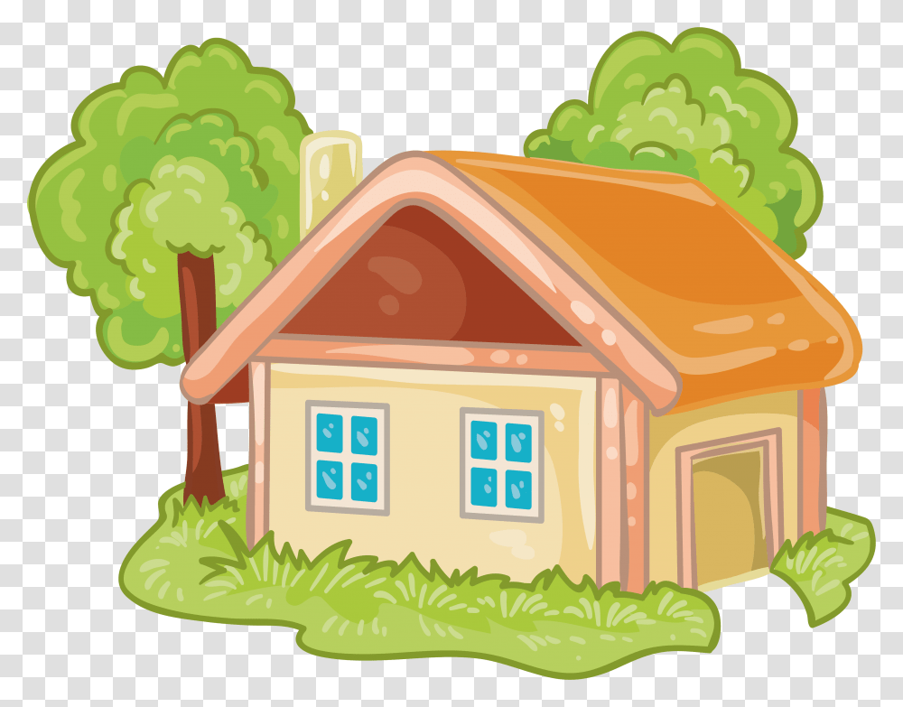 House Cartoon Log Cabin Cartoon House Background, Plant, Mailbox, Letterbox, Den Transparent Png
