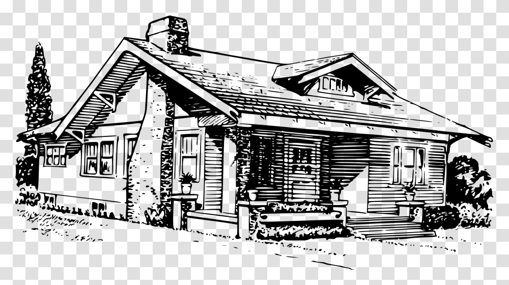 House Clipart Black And White Bungalow Image In Black And White, Gray, World Of Warcraft Transparent Png