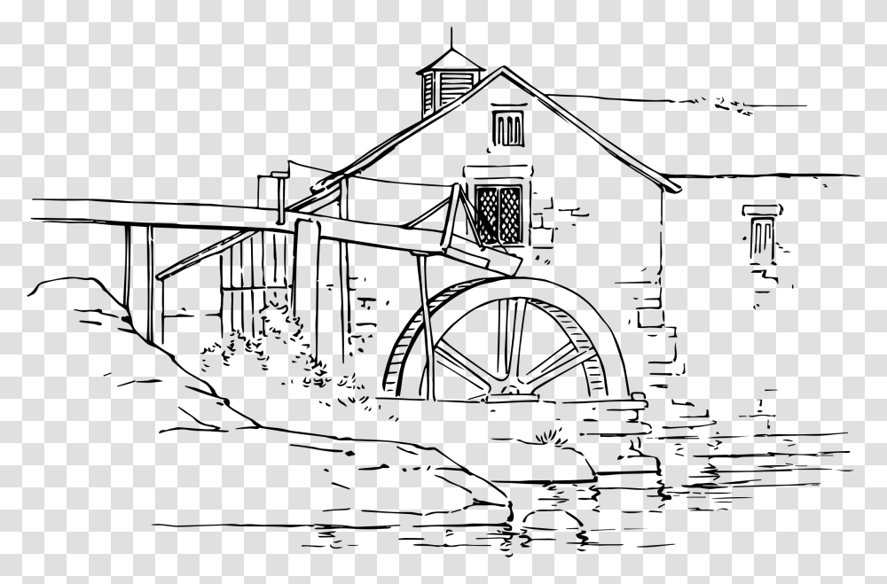 House Drawing Water Wheel Clipart Black And White, Gray, World Of Warcraft Transparent Png