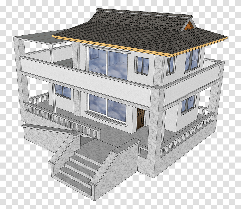 House, Housing, Building, Handrail, Roof Transparent Png