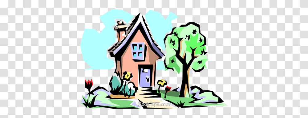 House In Spring Royalty Free Vector Clip Art Illustration, Cottage, Housing, Building, Neighborhood Transparent Png