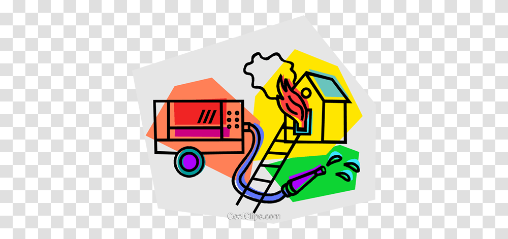 House On Fire With Fire Truck Royalty Free Vector Clip Art, Poster, Advertisement Transparent Png